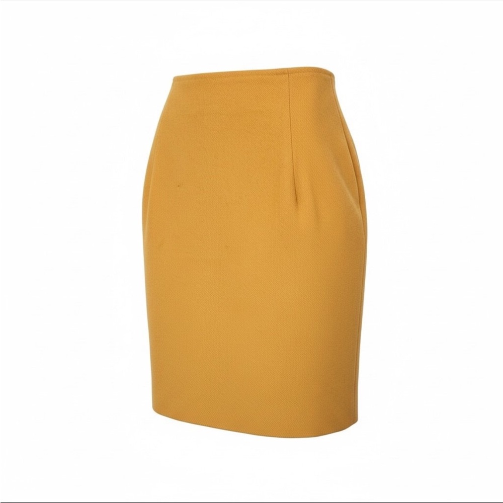 Vintage Mustard Wool Pencil Skirt High Waist Lined Classic Office Midi Small